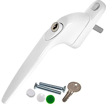 White Yale UPVC Window Handle Inline Double Glazing Universal Key Locking Espag - 40mm Spindle