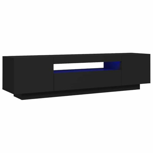 vidaXL TV Cabinet with LED Lights Indoor Entertainment Centre BedRoom Furniture Living Room Furniture TV Stand TV Unit 160x35x40 cm Black