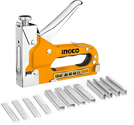 Grapadora 3 en 1 INGCO con 200 grapas, 200 grapas en forma de U, 200 clavos Brad HSG1405