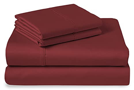 Pizuna 100% Cotton Super King Bed Sheet Set Brick Red 400 Thread Count | 400 Thead Count Long Staple Cotton Bedding, 300x280 cm, Soft Sateen 4 Pc King -fitted Flat Sheet & 2 Pillowcases