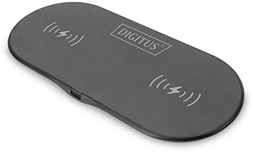 DIGITUS kabelloses Duo Ladepad für Smartphones - 15W Ausgangsleistung - induktives Laden, Wireless Charging - 1m USB-C Anschlusskabel - schwarz