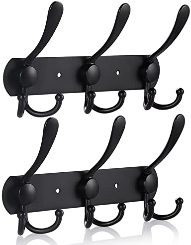 LYLIN kleiderhaken Hakenleiste, Garderobenhaken Edelstahl Rostfrei Handtuchhaken Wandhaken Garderobenleiste Vintage Jackenhalter Wand (Matt Schwarz, 9 Haken, 2Pcs)