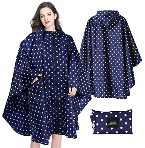 Lively Life Poncho Pioggia Impermeabile per Adulti, Multiuso Mantella Antipioggia con Cappuccio Packable Telo Riparo a Terra Foglio Ideale per Campeggio all'aperto Pesca - Punti Blu