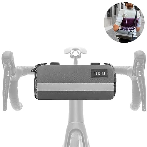 NORTEI Borsa da manubrio per strada, ghiaia e BTT – Confezione bici con tracolla rimovibile e cerniera impermeabile – 23 x 10 cm – 2L (Grigio)