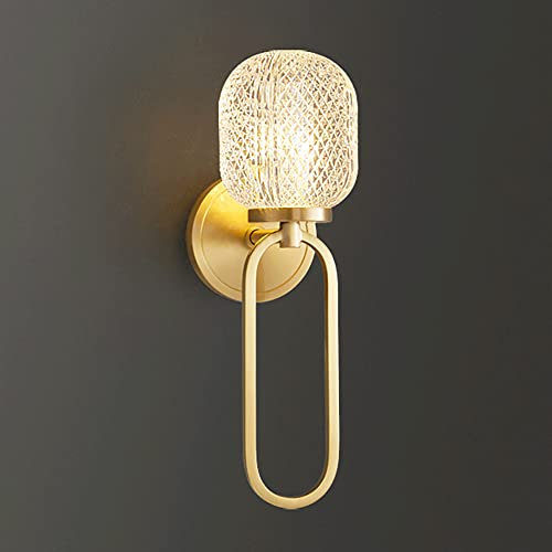 Mjsdjof Lampada da parete in ottone ad anello con paralume a sfera in vetro a nido d'ape, attacco G9, applique da comodino in rame, applique da parete per illuminazione del corridoio, applique moderne