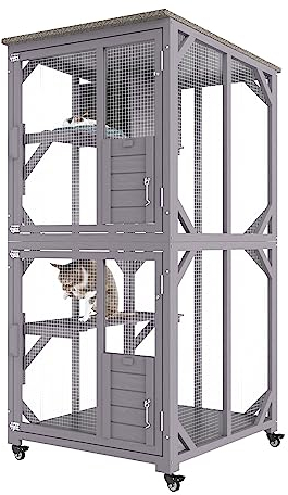 VEVOR Katzenkäfig mit 3 Ebenen und 1 Türen Katzengehege 760x865x1630mm Kleintierkäfig aus Verzinkter Maschendraht Tannenholz Nagerkäfig 14kg pro Etage Ideal für Katzen und andere kleine Tiere