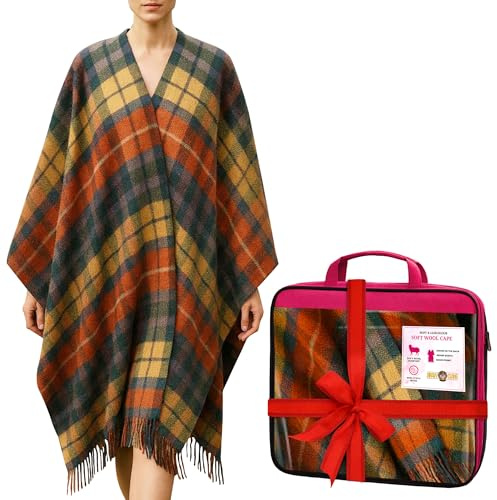 BRAW CLANS TARTANS Soft wool Tartan Poncho Blanket cape made in Scotland - Ruana cloak style - full body shawl - Mothers day Gift - Home, Travel, Camping - Buchanan Antique Tartan
