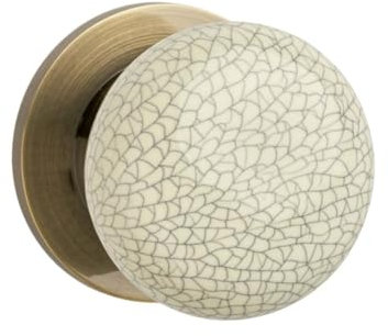 Designer Levers - Ceramic Rim Door Knob - Antique Brass Rose/Crackled Cream Knob - 1 Pair - Fixings Included - 60mm Diameter - Interior Use