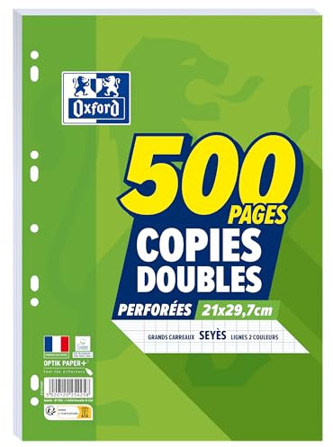 OXFORD Copies Doubles Grands Carreaux Seyès 500 Pages blanches 90g sous film
