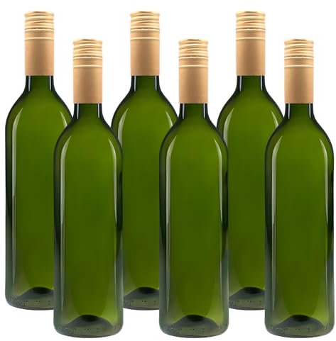 Lot de 6 bouteilles en verre vert de 750 ml avec étiquettes - 0,75 l