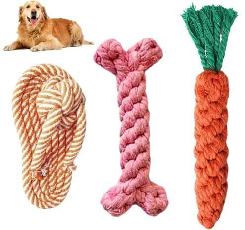 GGUFAY Lot de 3 Interactive tressé Coton pour Animal Domestique à mâcher Corde Jouets,Chien Corde Jouets,Jouet à Mâcher Corde de Dentition,pour Petit et Moyen Chien,Jouet Interactif
