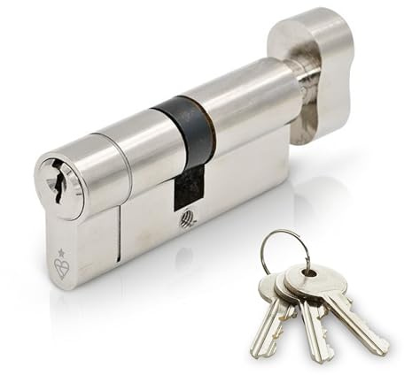 IRONWORX® Spectre Nickel Escape Thumb Turn Euro Cylinder Door Lock, 35mm (Turn) / 45mm (Key) (80mm) High-Security Police Approved TS007 BSI 1 Star, Anti-Bump, Anti-Pick, Anti-Drill, Anti-Snap, 3X Keys