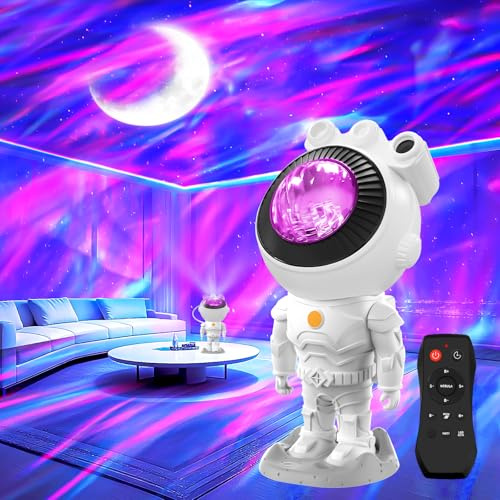 MYSTILUCK Astronaut Stjärnhimmel Projektor med måne - 17 Aurora-ljuslägen, norrskenslampa Party-läge, timer Fjärrkontroll, rumdekoration, för jul & födelsedagar Flickor Pojkar