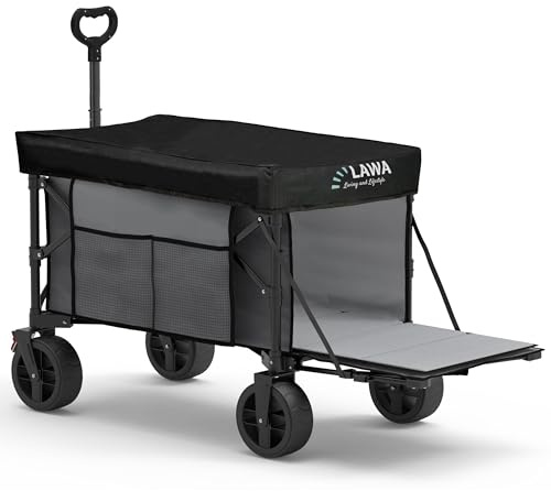 Carrello pieghevole con tetto, robusto carrello a mano, portata 100 kg, volume 130 l, leggero e compatto, ideale per spiaggia e campeggio (grigio con tetto)