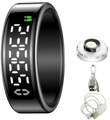 HGTRH Anillo Inteligente para Hombre y Mujer, Smart Ring con Estuche de Carga Modo Multideportivo Podómetro Frecuencia Cardíaca Sueño IP68 Black 13#