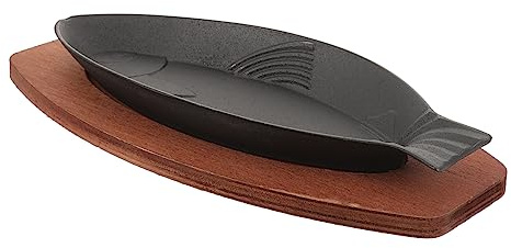 Garneck Sartén de Hierro Forma de Pez con Base Profunda Sartén Práctica para Asar Pescado y Verduras Bandeja para Barbacoa Interiores y Exteriores para Restaurantes