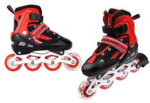 Roller Enfant Patins à roulettes pour Garçons et Filles, Patins à roulettes réglables pour Enfants 3 à 9 Ans, Lumières Amusantes pour Débutants (Rouge, M(32-37))