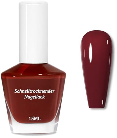 15 ml nagellack körsbärsröd, snabbtorkande nagelpolish med krämig finish, enhetlig glansig snabbtorkande långvarig giftfritt nagellack för manikyr, utan UV-lampa, lufttorr färglack (vinröd)