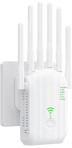 Amplificateur WiFi 6 Antennes, Répéteur Jusqu'à 1700m² pour Maison Ancienne | Élimine Les Angles Morts, 2 Ports LAN, Configuration Rapide, Compatible Toutes Box Internet
