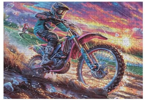 Atractivo Piloto de Motocross Montaña Moto de Cross Aventura Salvaje Puzzle 300 Piezas para Adultos Divertido Estimulante Y Creativo Actividades Calmas 300 PCS（40x28cm）