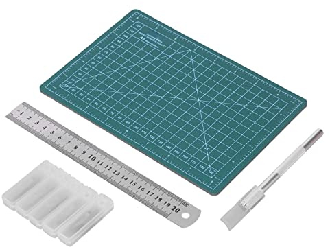 OVAQUIXI Skärmatta för Tyg A5 15x22cm med Plastskiva Stållinjal 25 Blad Hantverkskniv för Sömnad Läder trä Skumskiva Säker Förvaringslåda