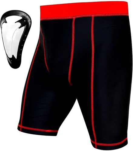 Tigon Sports Men Compression Boxer Shorts Base Layer Briefs Fit MMA Tight Gym Pants Guard Cup (Medium) Black