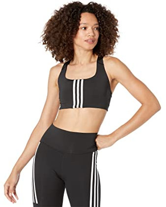adidas Brasier de 3 Rayas para Entrenamiento con Soporte Medio Reggiseno Sportivo, Nero, XXS/C Donna