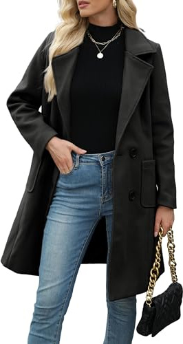 Bankeng Women Winter Wool Blend Camel Mid-Long Coat Notch Double-Breasted Lapel Jacket Outwear (Medium, Black)