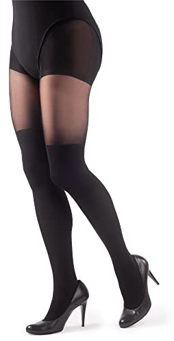 NOQ Stockings Imitation Tights Matt Semi Sheer Ladies Sexy Pantyhose Over-knee Pattern Office Date Patterned Outfit, Incanto Nero M