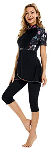 TianMaiGeLun Modest Swimsuit Women's Rash Guard Short Sleeve Swimwear Modesty Swimming Costume Surfing Suit Burkini (3XL, T2)