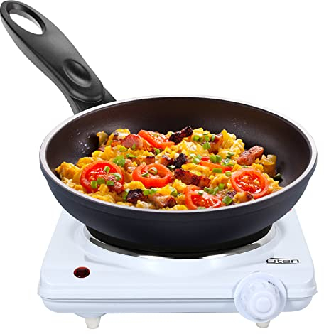 Hot Plates, Uten Electric Single Hotplate, 5 Power Levels Mobile Hotplate, Continuously Adjustable Thermostats, Overheating Protection, Cast Iron, 1250-1500W White