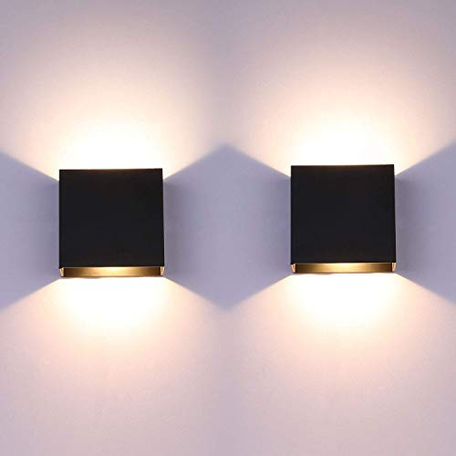Lightess Set med 2 LED-vägglampor, inomhus svart aluminiumvägglampa, modern 6 W, övre och under, LED-vägglampa för vardagsrum, sovrum, hall, balk