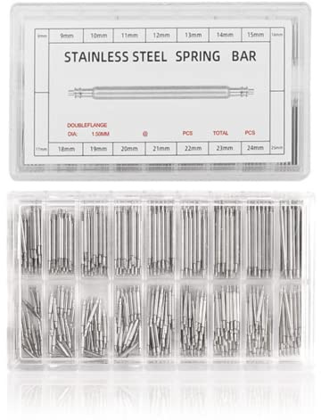 Barrettes à Ressort Montre,360 pièces de Montre Bracelet Broches Barrettes à Ressort 8-25 cm Kit de Réparation Montre pour montres et bracelets （18 taille）Watch Strap Pins