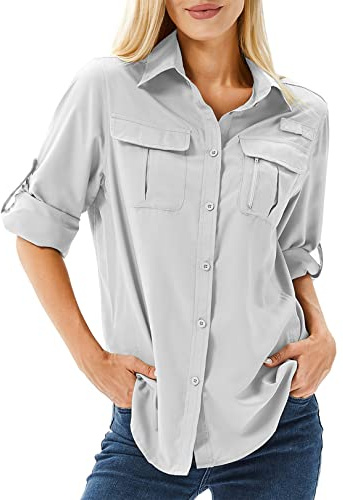 Yeyity Chemisier/t-shirt/haut/vêtement pour femme, respirant, décontracté, protection UV, UPF 50, à manches longues, séchage rapide, pour la randonnée, le sport, le safari, l’extérieur, M