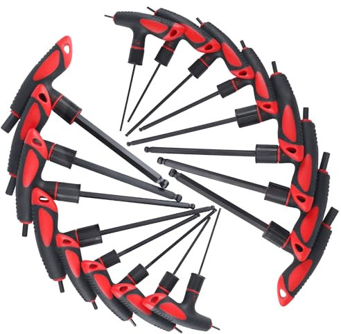 Lichamp 16 Pieces SAE and Metric T Handle Allen Wrench Set, 5/64-3/8 inch, 2-10mm, Ball Head, Standard Long Tee Handle Allen Hex Key Set, Heavy Duty Excellent