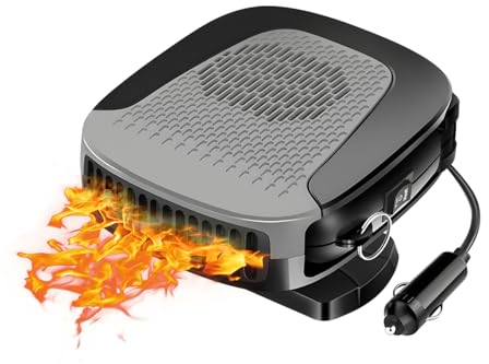CGEAMDY Autoheizung, 12v Tragbare Anti-Beschlag-Autoheizung, Windschutzscheibe Auto Heizung Fan DASS Stecker in Zigarettenanzünder Mit 360 ° Rotary Basis(Grau)