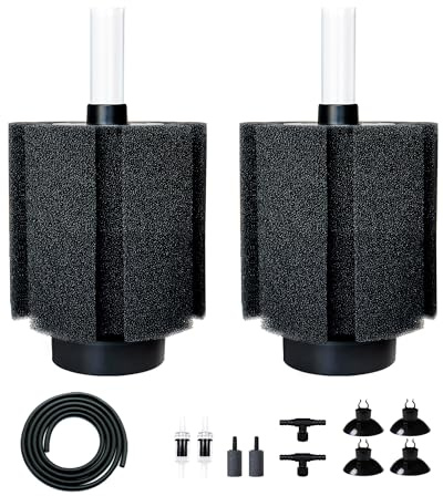 DVHEY 2 Pack 60-70 Gal Aquarium Sponge Filter with Air Stone and Ceramic Filter Media Quiet Fish Tank Bio Filter for Breeding Fry Shrimp Betta Fish Tank