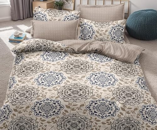 Etrexonline Juego de Funda Nórdica 4 Piezas Cama 180 Microfibra Extra Suave Transpirable - 1 Funda Edredón 260x240 cm, 1 Bajera 180x200+28 cm y 2 Fundas de Almohada 50x100 cm (Color Mandala)
