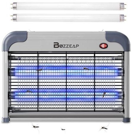 Buzzeap Lampe UV Anti-Moustique, Tueur de moustiques électronique d'intérieur, Tueur de Mouches, Tueur de moustiques électrique 20W 2800 V - 2 Ampoules de Rechange - Efficace Une Surface de 20-120m²
