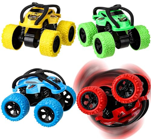 GSrenyu 4pcs Monster Trucks Toy Cars Set, Pull Back & Friction Powered Vehicles, Durable Off-Road Toy Cars for Kids Ages 3-6 Toddler Boys Girls Birthday Gift