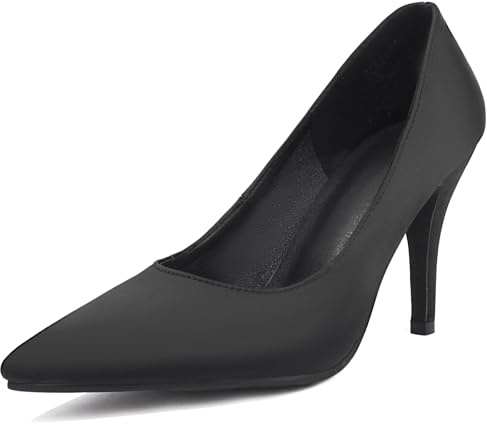 Lizoleor Decollete Donna Tacco A Spillo Alto Punta Scarpe Senza Chiusura Sposa Estive Business Moda Solid Nero Numero 45 EU/47CN