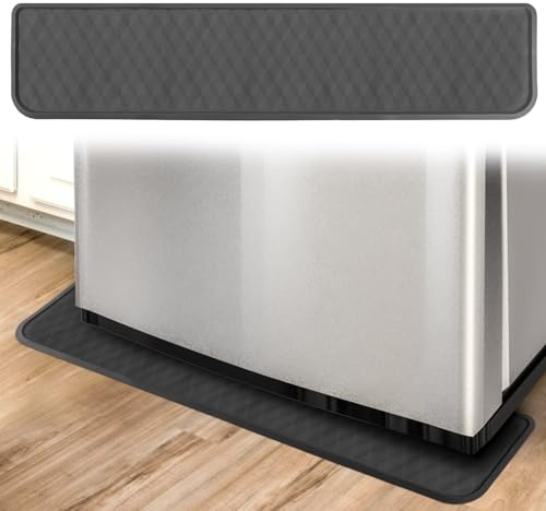 37.4x8.5in Refrigerator Spill Mat, Silicone Under Refrigerator Floor Protector Tray Drip Anti-Slip Appliance Water Mat Drip Catcher for Mini Fridge Washing Machine Wine Cabinet Dryer (Gray)