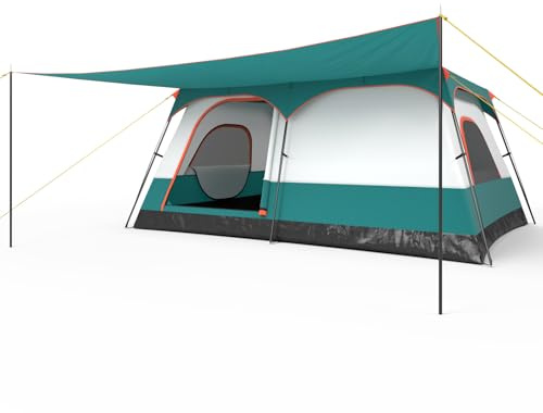 TANGZON 2-Room Family Camping Tent, 8-10 Man Privacy Changing Room Shelter with Porch, Removable Rainfly, Carry Bag, 2 Windows & 2 Doors, Easy Setup Large Dome Tent (Extra Large)