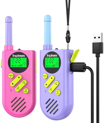 Inspireyes Walkie-Talkie Bambini Ricaricabili, 48 Ore di Orario di Lavoro, 3 Chilometri di Lungo Raggio, Regali di Compleanno per Ragazzi Ragazze, Giocattoli da Esterno per Bambini di 3-12 Anni