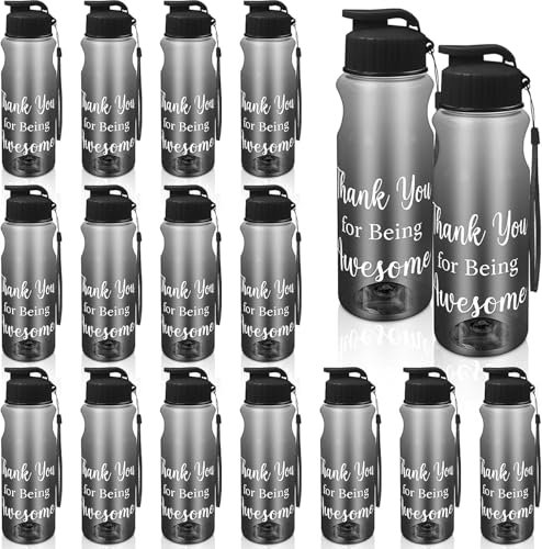 15 bottiglie d'acqua in plastica da 600 ml, riutilizzabili, a prova di perdite, con tappo a scatto, per sport, viaggi, palestra, campeggio, escursionismo, feste, regali di ringraziamento, colore nero
