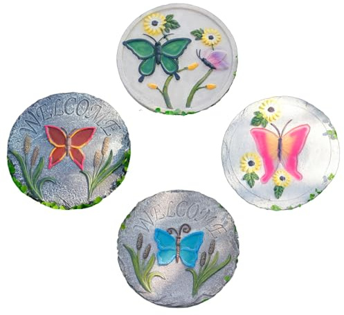SBJKLYRN Pietra calpestabile da Giardino， 4 Pezzi di Pietre for gradini da Giardino, Decorazioni for Esterni con Farfalle tridimensionali