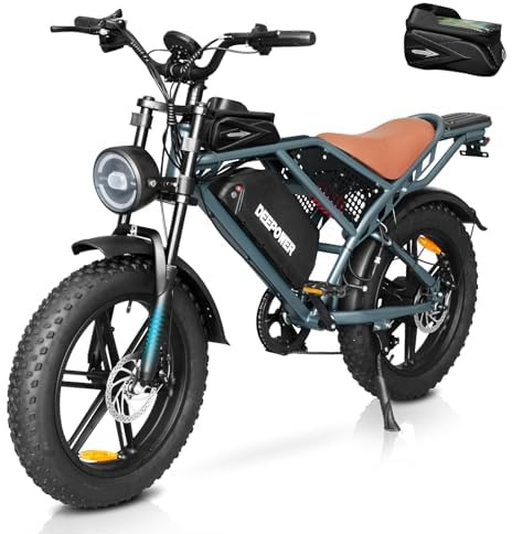 DEEPOWER Electric Bike for Adults,1500W Peak Motor,30MPH Electric Bicycle,48V 35AH Battery, 75-105 Miles,20 Fat Tire Electric Bike, Shaman0 7-Speed Electric Dirt Bike