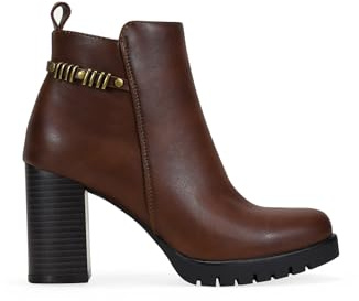 BOSANOVA Botines de tacón para Mujer con Cordones y Plataforma Dentada con tacón en Bloque Efecto Madera. Cierre con Cremallera Interior. Calzado para Mujer Cuero 36