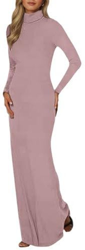 Foweknow Abito aderente da donna, elasticizzato, con collo alto, tinta unita, a maniche lunghe, elegante, abito da sera per matrimonio, autunno e inverno, abito da cocktail