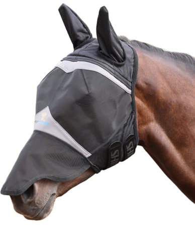 Shires FlyGuard Pro - Máscara de malla fina para moscas con orejas y nariz, tamaño mazorca, malla ligera y transpirable, protección contra insectos, ajuste seguro para pastoreo y uso estable, color